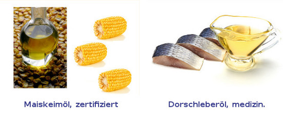 Öle: Maiskeimöl und Dorschleberöl